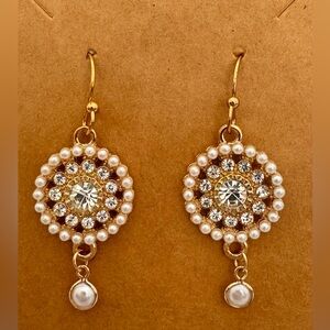Handmade Faux Pearl and Rhinestone Earrings